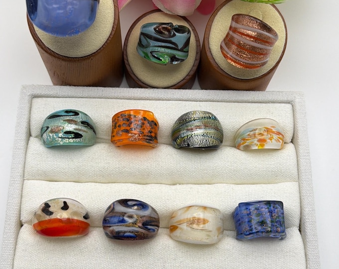 Size 7 1/4 - Lampwork Glass Rings | Assorted Glass Rings | Murano Glass Inspired Glass Rings