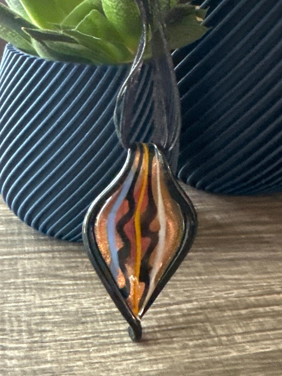 Black/Gold Leaf Pendant | Murano Glass Leaf | Leaf Pendant Necklace