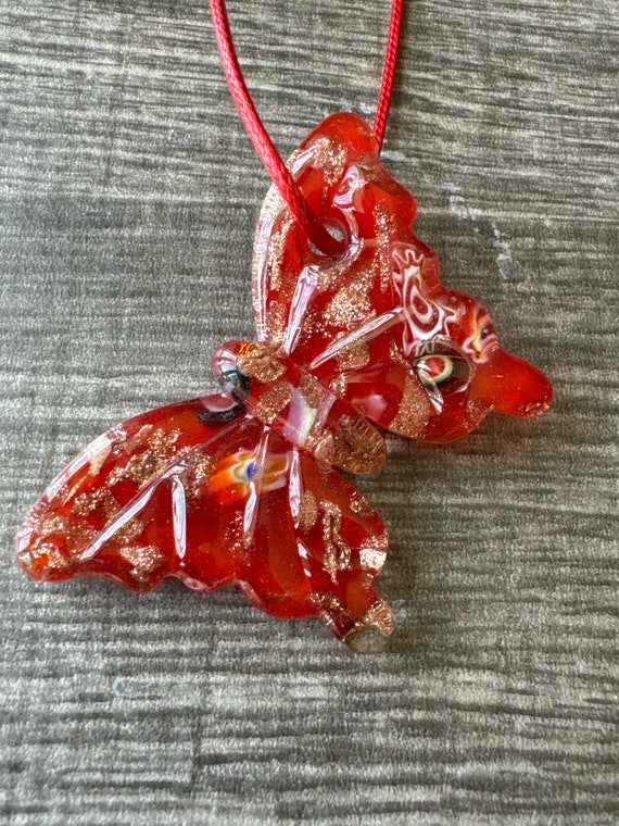 Red Millefiori Butterfly Pendant | Glass Butterfly Pendant Necklace