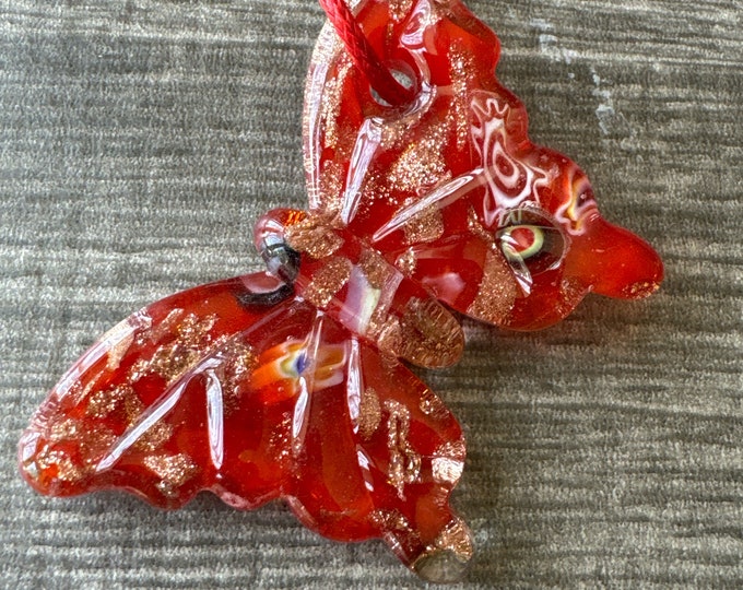 Red Millefiori Butterfly Pendant | Glass Butterfly Pendant Necklace