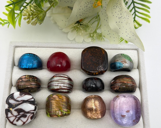 Size 6 - Lampwork Glass Rings | Assorted Glass Rings | Murano Glass Inspired Glass Rings