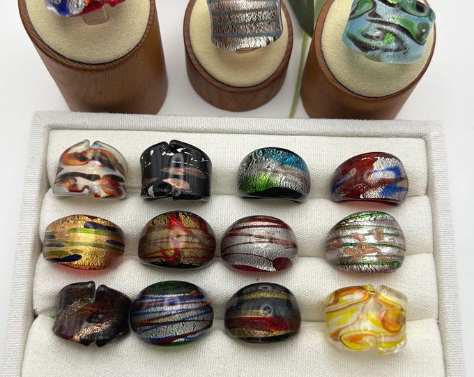 Size 7 1/2 - Lampwork Glass Rings | Assorted Glass Rings | Murano Glass Inspired Glass Rings