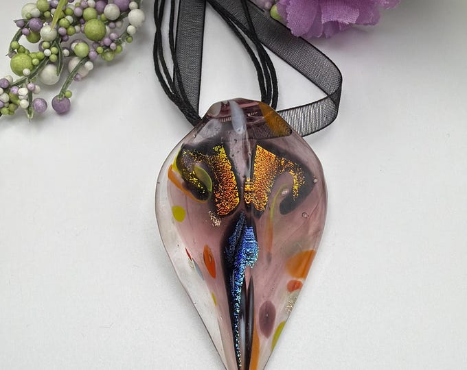 Purple Glass Leaf Pendant | Leaf Pendant Necklace | Lampwork Glass Leaf Pendant