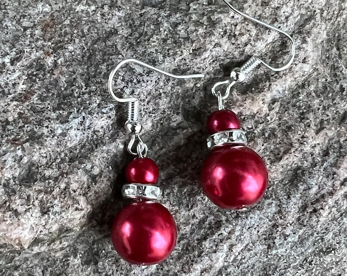 Red Pearl and Rhinestone Earrings