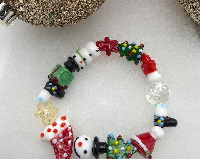 Christmas Lampwork Bracelet | Lampwork Glass Bracelet