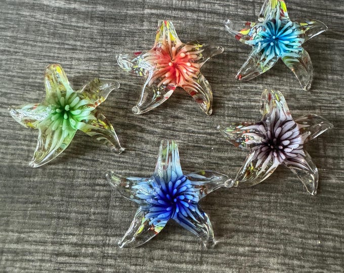 Flower Starfish Pendant Necklace | Murano Glass Starfish | Starfish Pendant Necklace | Starfish Jewelry