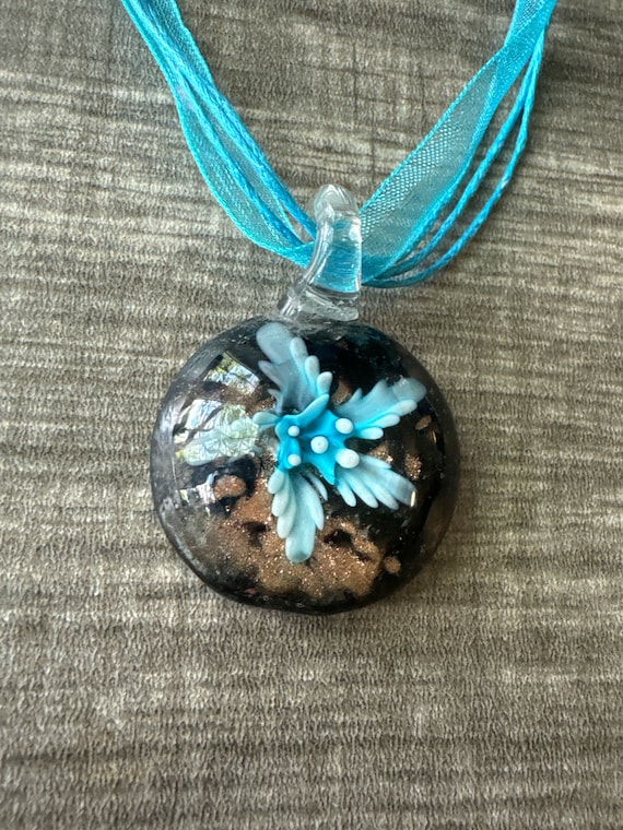 Aqua Blue Flower Pendant | Murano Glass Flower | Flower Pendant Necklace