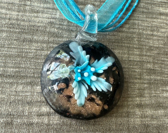 Aqua Blue Flower Pendant | Murano Glass Flower | Flower Pendant Necklace