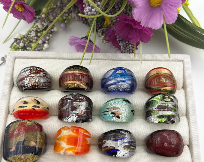 Size 7 3/4 - Lampwork Glass Rings | Assorted Glass Rings | Murano Glass Inspired Glass Rings