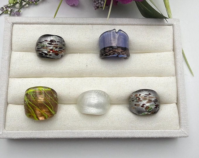 Size 5 - Lampwork Glass Rings - Assorted Glass Rings | Murano Glass Inspired Glass Rings