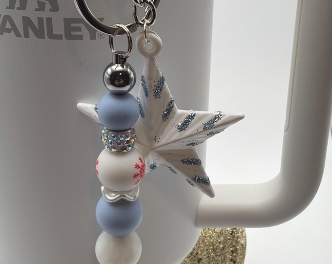 White Christmas Star Straw Charm | Stanley Cup Accessories | Christmas Themed Straw Charm