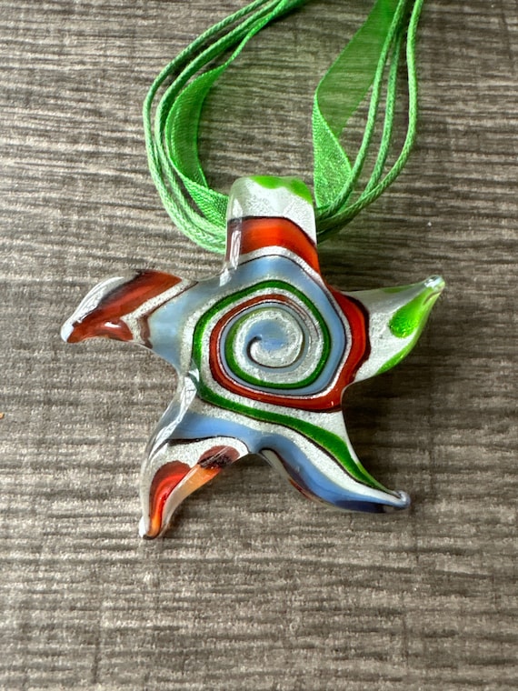 Multi-Color Starfish Pendant | LampWork Glass Starfish | Starfish Pendant Necklace