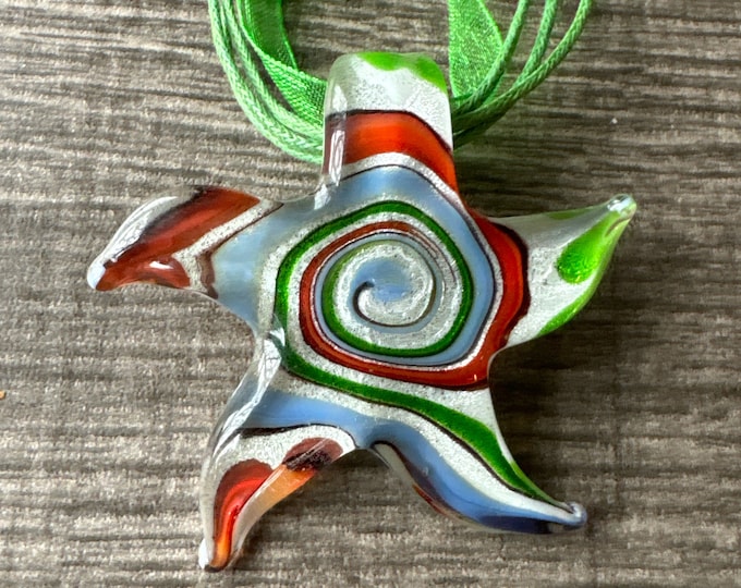 Multi-Color Starfish Pendant | LampWork Glass Starfish | Starfish Pendant Necklace