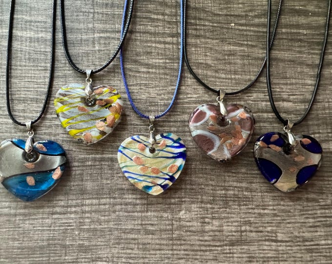 Flat Heart Pendant Necklace | Lampwork Heart Pendant