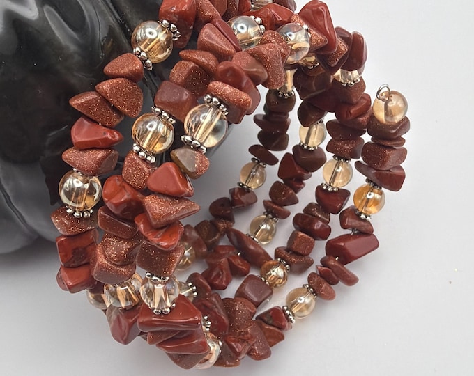 Goldstone Chip Memory Wire Bracelet