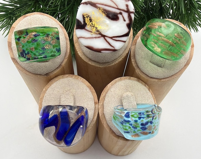 Size 10 - Lampwork Glass Rings  | Murano Glass Inspired Glass Rings | Assorted Glass Rings