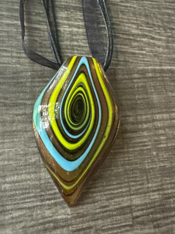 Blue/Gold/Yellow Leaf Pendant | Murano Glass Leaf | Leaf Pendant Necklace