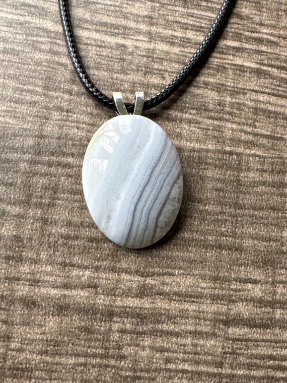 Blue Lace Agate Cabochon Pendant Necklace