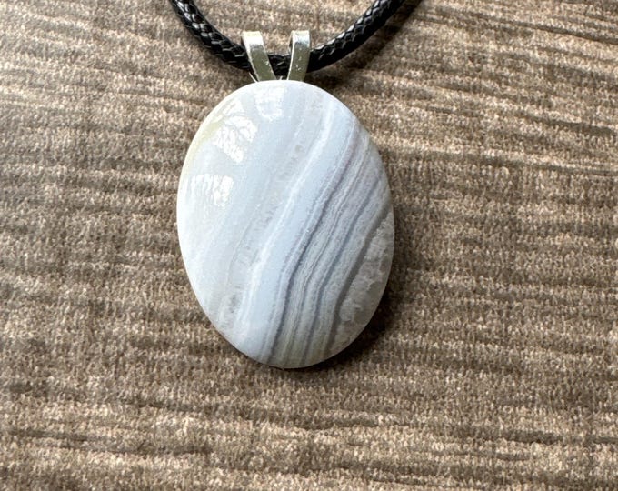 Blue Lace Agate Cabochon Pendant Necklace