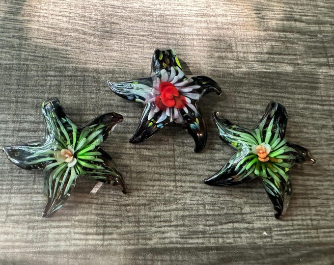 Flower Starfish Pendant Necklace | Murano Glass Starfish | Starfish Pendant Necklace | Starfish Jewelry