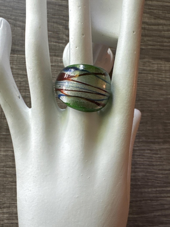 Green Murano Glass Ring - Size 7 1/2