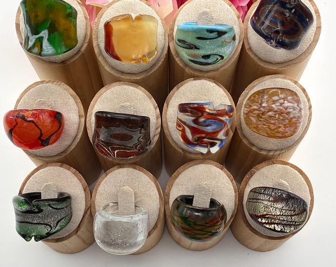 Size 8 1/4 **NEW**Lampwork Glass Rings | Assorted Glass Rings | Murano Glass Inspired Glass Rings