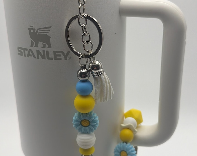Blue Flower Tumbler Set | Stanley Cup Accessories | Flower Key Chain/Purse Charm | Flower Handle Bracelet