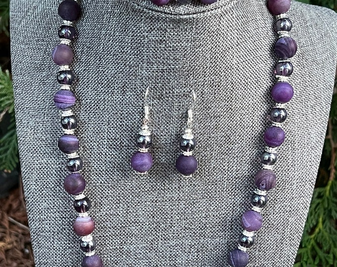 Purple Agate Stone Necklace Set (3pc)