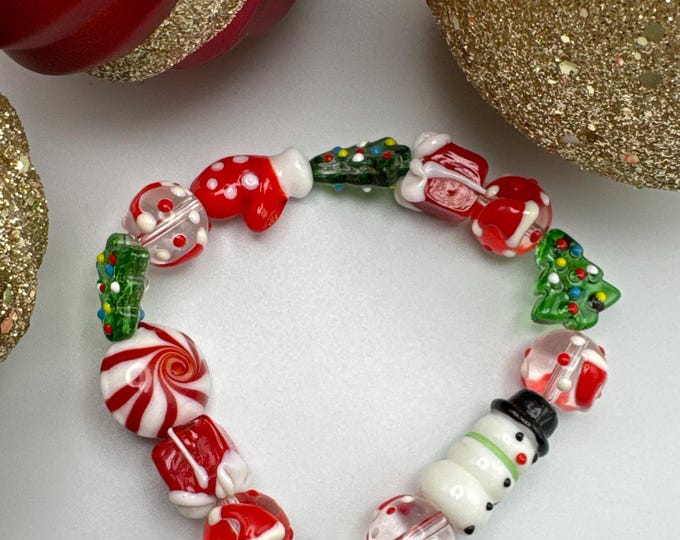 Christmas Lampwork Bracelet | Lampwork Glass Bracelet