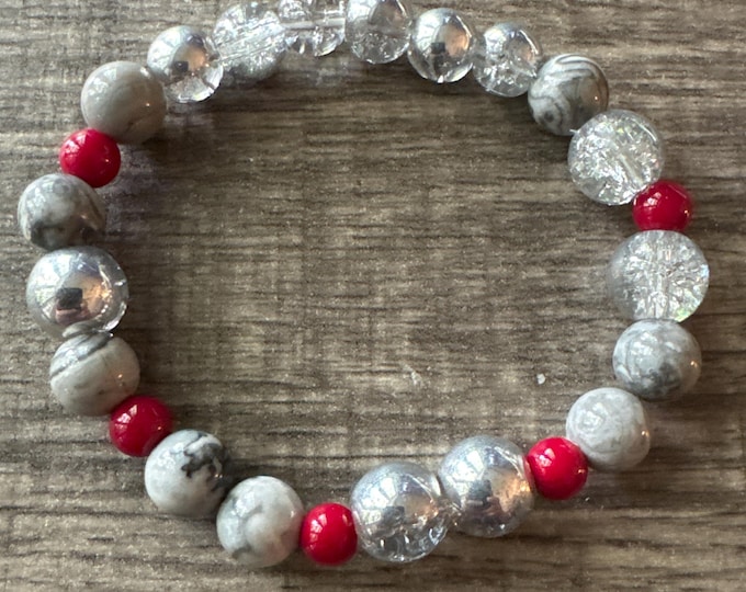 Feldspar & Red Coral Stretch bracelet | Beaded bracelet | Morse Code - Admire | Message in a Bracelet  | Quote Bracelet
