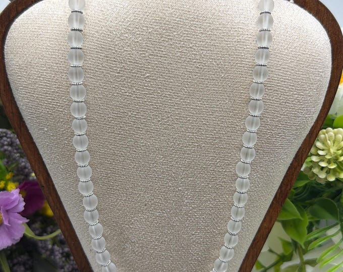 18” White Seaglass Necklace | Seaglass Necklace | Statement Necklace | 6mm beads
