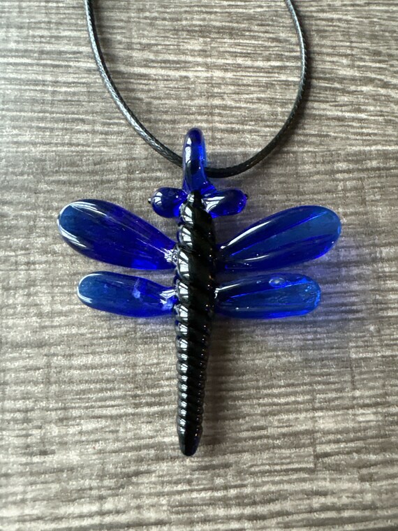 Blue Dragonly Pendant | Lampwork Glass Dragonfly Pendant Necklace