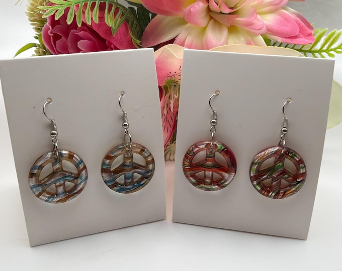 Glass Peace Sign Earrings | Murano Inspired Glass Earrings