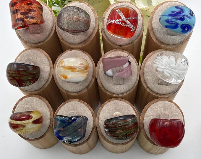 Size 7 1/2 - Lampwork Glass Rings | Assorted Glass Rings | Murano Glass Inspired Glass Rings