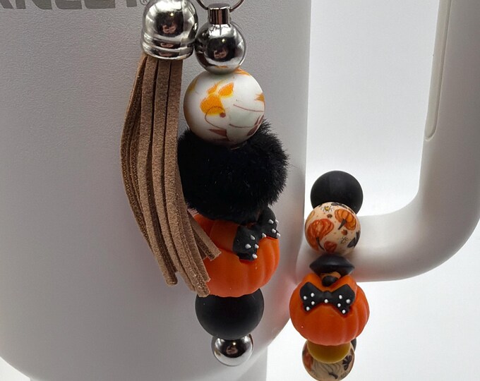 Pumpkin Tumbler Set | Pumpkin Straw Charm | Pumpkin Handle Bracelet | Stanley Cup Accessories | Halloween Pumpkin Set