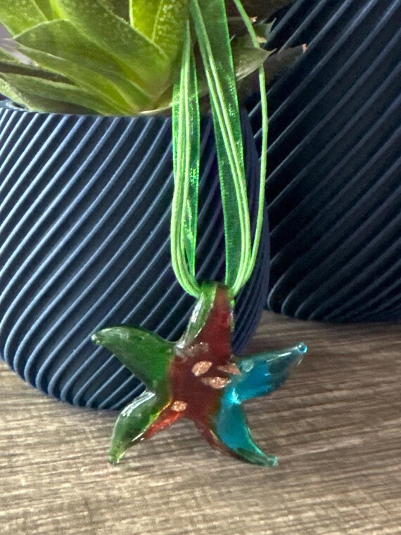 Green/Red/Blue LampWork Glass Starfish Pendant Necklace