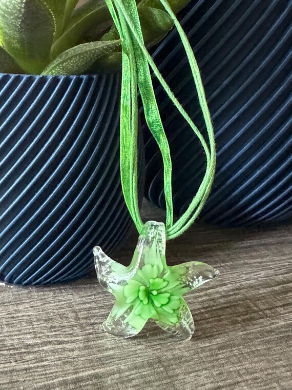 Green Flower Starfish | Luminous Glass Starfish | Starfish Pendant Necklace | Starfish Jewelry