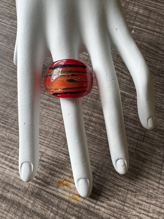 Red Murano Glass Lampwork Ring - Size 6