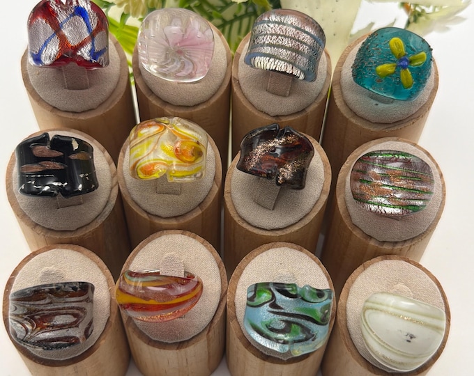 Size 7 1/2 - Lampwork Glass Rings | Assorted Glass Rings | Murano Glass Inspired Glass Rings