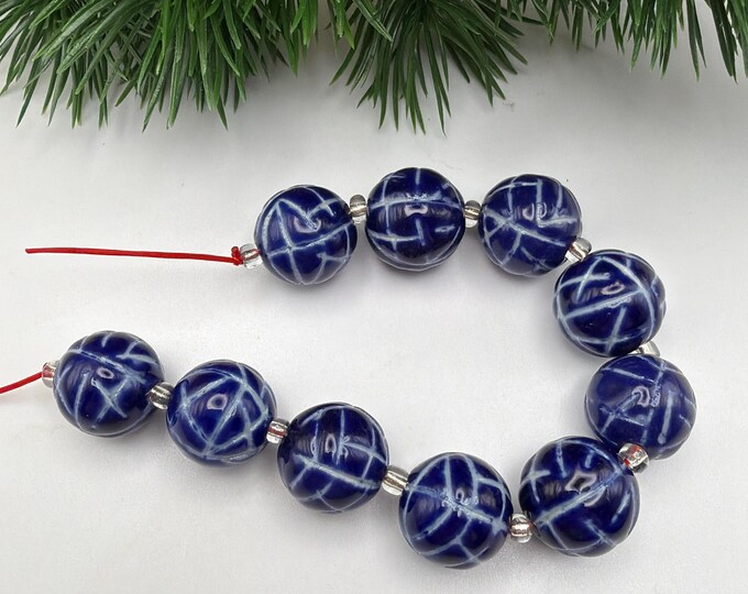 Blue Ceramic 17mm Bead Strand | Beads for Crafting | Agate Beads