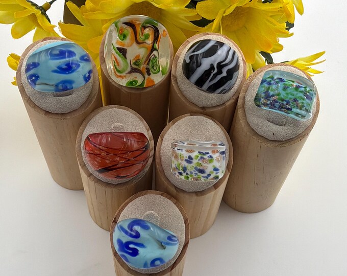 Size 9 3/4 - Lampwork Glass Rings | Murano Inspired Glass Rings | Assorted Glass Rings