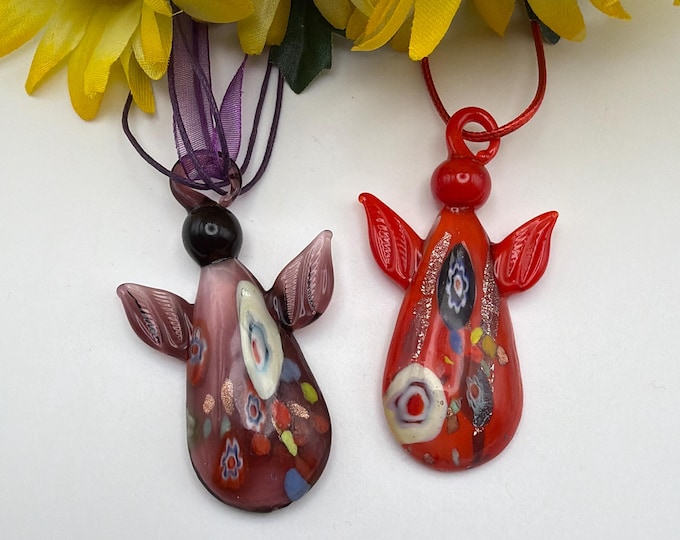Angel Millefiori Pendant Necklace | Angel Pendant Necklace | Lampwork Glass Angel Pendant Necklace