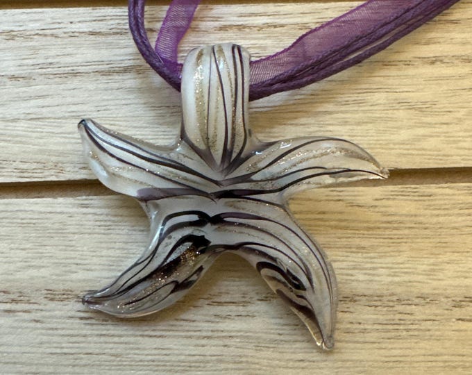 White/Purple Starfish Pendant Necklace | Starfish Pendant Necklace | Lampwork Glass Starfish