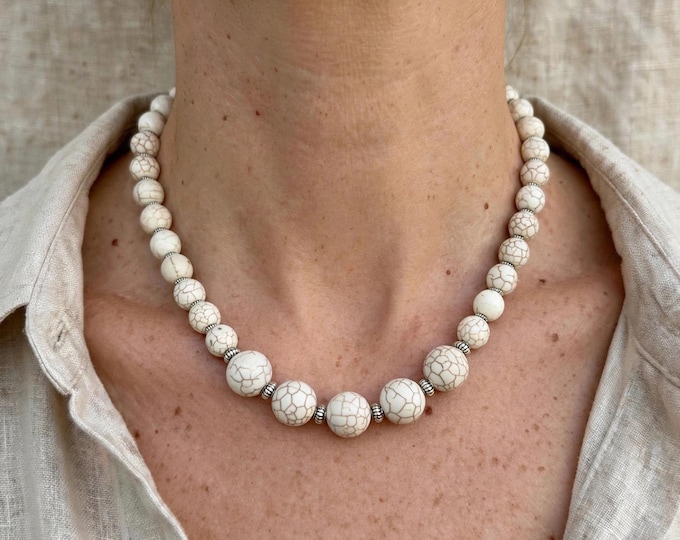 19” White Howlite Necklace Set  | Statement Necklace | Howlite Necklace & Earring Set
