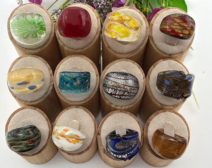 Size 7 1/4 - Lampwork Glass Rings | Assorted Glass Rings | Murano Glass Inspired Glass Rings