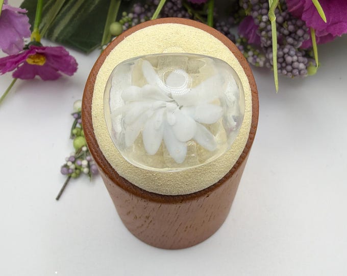 Size 8 3/4 - White Flower Glass Ring | Lampwork Glass Ring | Murano Glass Inspired Glass Ring