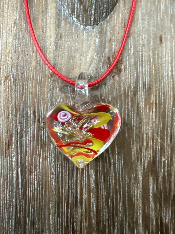 Red/Yellow Swirl Murano Glass Heart Pendant Necklace