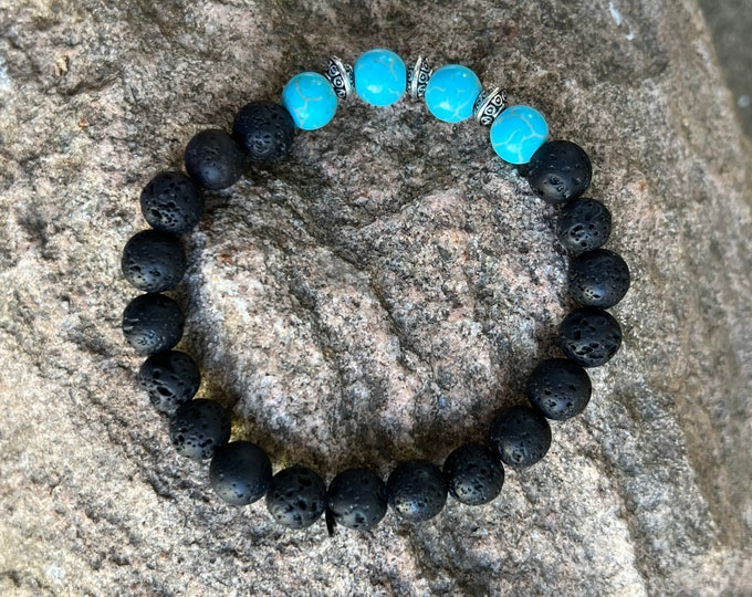 Blue Howlite & Lava Bead Bracelet