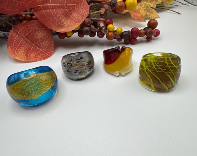 Size 8 - Assorted Glass Rings - Millefiori Glass Rings | Murano Glass Inspired Glass Rings