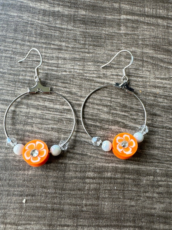 Orange Flower Hoop Earrings | Flower Hoop Earrings